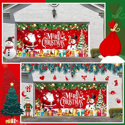 Tudomro Merry Christmas Garage Door Cover Decorations 6 X13ft Xmas Large Backyard Cover Banner Red Barn Door Backdrop for Holiday Indoor Outside Home Party Decor Supplies - Image 4