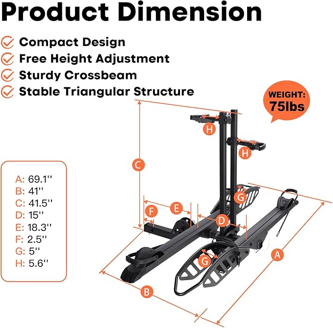 EBike Rack with Ramp, 200 lbs Capacity Heavy Bike Rack Electric Bike Carrier - Image 6