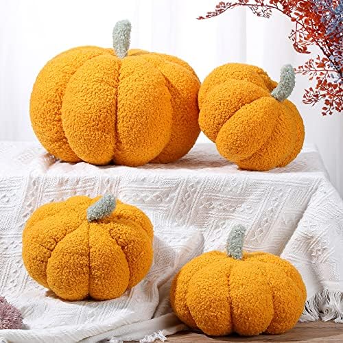Kajaia 4 Pcs Pumpkin Pillow Fall Decor Thanksgiving, Yellow - Image 5