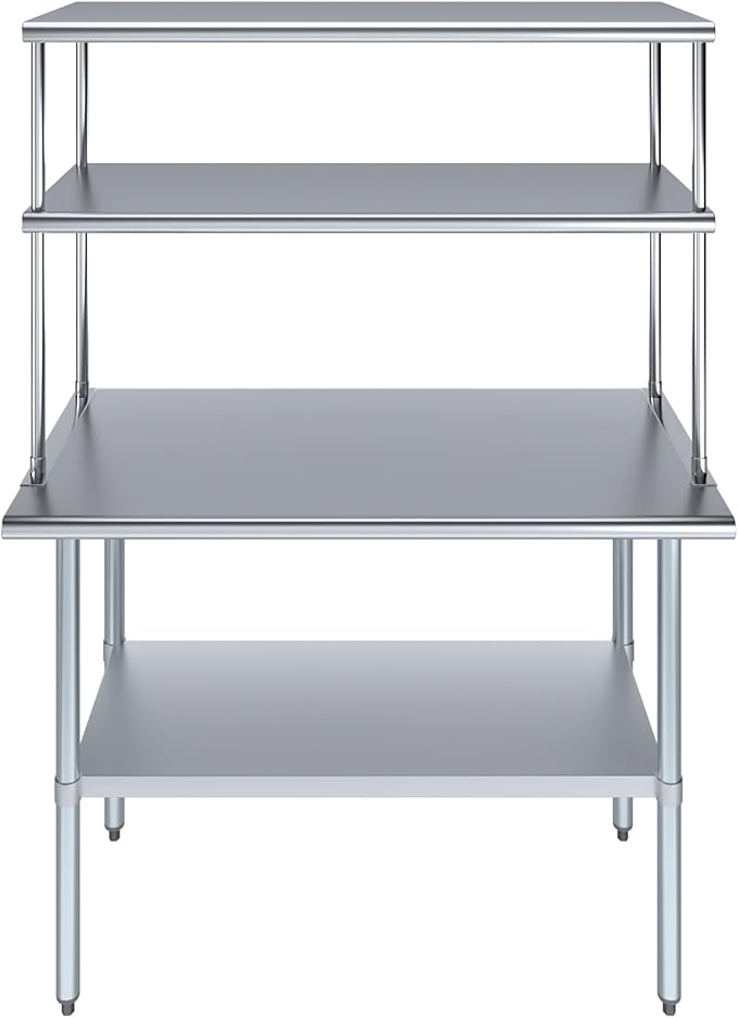Amgood Stainless Steel Work Table Double Tier Overshelf | Metal Kitchen Prep - Image 2