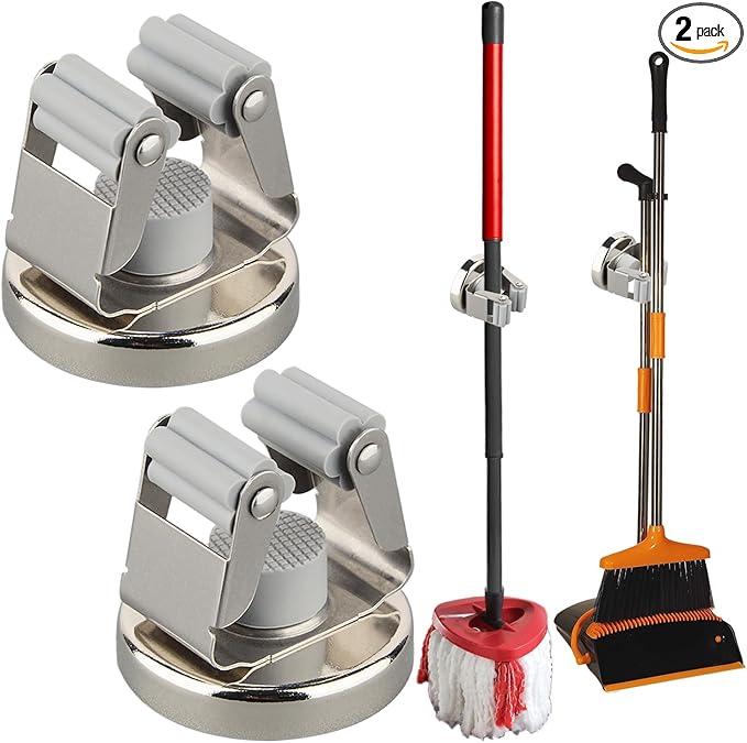 MUTUACTOR Magnetic Broom Holders, No Drilling 10lbs Magnetic Hooks Broom Mop by MUTUACTOR