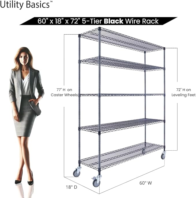 60"x18"x72" Black 5-Tier Premium Wire Shelving NSF 4000 LBS MAX Capacity Heavy - Image 2