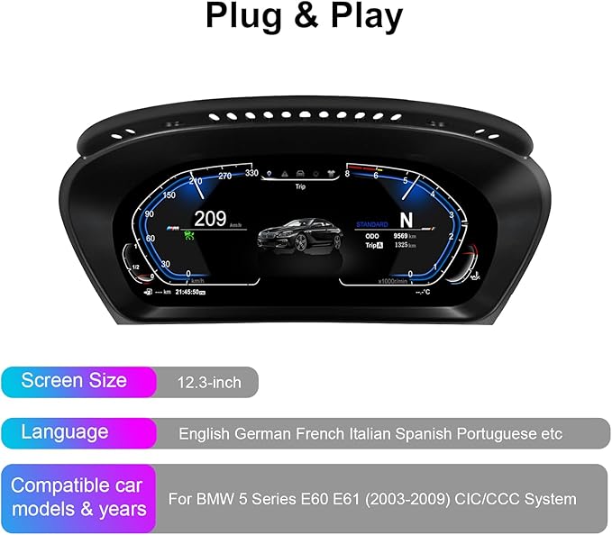 Speedometer Instrument for BMW E60 E61 E63 E64 2003-2009 CCC CIC, 12.3 inch - Image 6