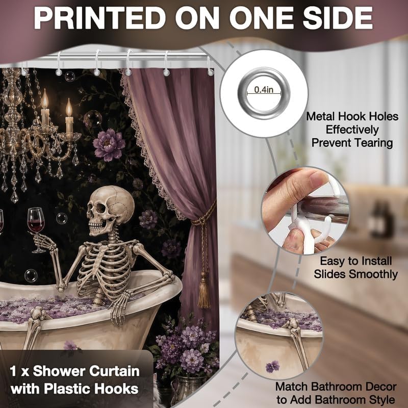 Gothic Halloween Skeleton Skull Shower Curtain 72x72 inch - Image 5