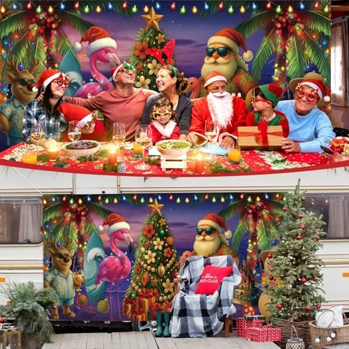 Preboun Summer Christmas Beach Garage Door Banner Cover Santa Flamingo - Image 6