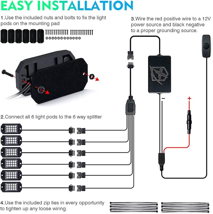 Xprite Bluetooth RGB LED Rock Lights Kit, Motorcycles, Boats - Image 6