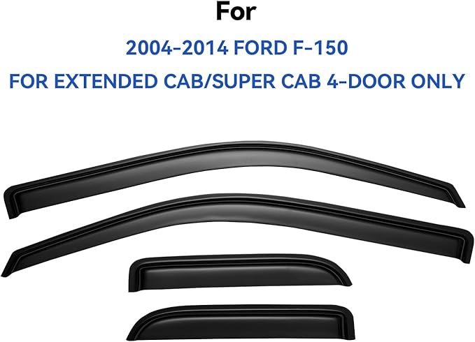 Window Visors Rain Guards for 2004-2014 Ford F150 SuperCab, Out-Channel Window - Image 2