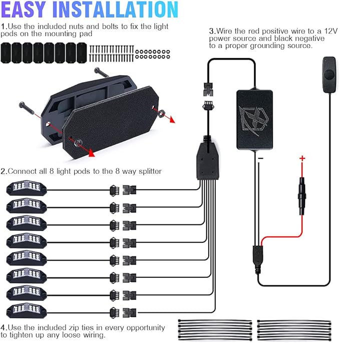 Xprite 8 Pods Rock Lights Wide Angle Bluetooth RGB Rocklights, Compatible Jeep - Image 6
