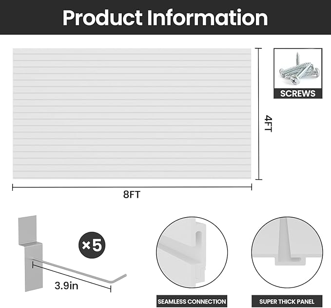 Slatwall Panel Wall Storage Systems, 4x8 ft Slat Wall Paneling Garage Wall - Image 3