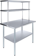 Amgood Stainless Steel Work Table Double Tier Overshelf | 30" x 48" Work Table by AmGood