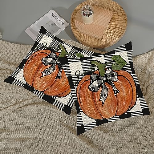 Fall Pillow Covers 16x16 Set of 2 Pumpkin Maple Leaves and Buffalo Plaid Fall Decor Pillowcase Linen Autumn Thanksgiving Decorative Outdoor Throw Pillow Covers Farmhouse Cushion Case for Couch - Image 6