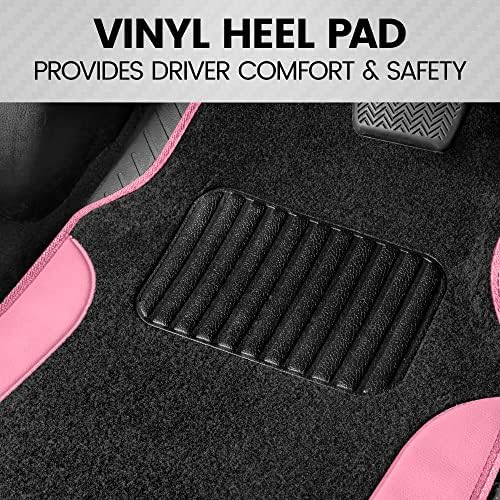 BDK Carpet Floor Mats for Cars, Two-Tone Carpet Car Mat with Faux Leather Accents, Automotive Floor Mat Sets with Built-in Heel Pad, Stylish Interior Car Accessories Pink