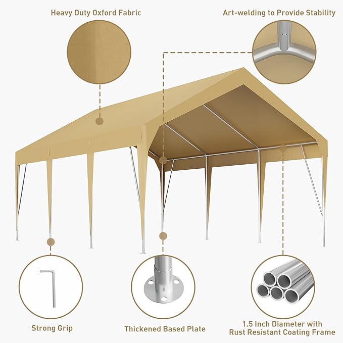 13x20ft Heavy Duty Carport Outdoor Car Canopy UV Resistant Waterproof Party - Image 3
