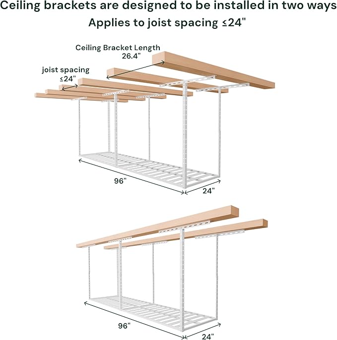 SunsGrove 2x8 Garage Storage Overhead Rack Organization, Adjustable Ceiling - Image 7