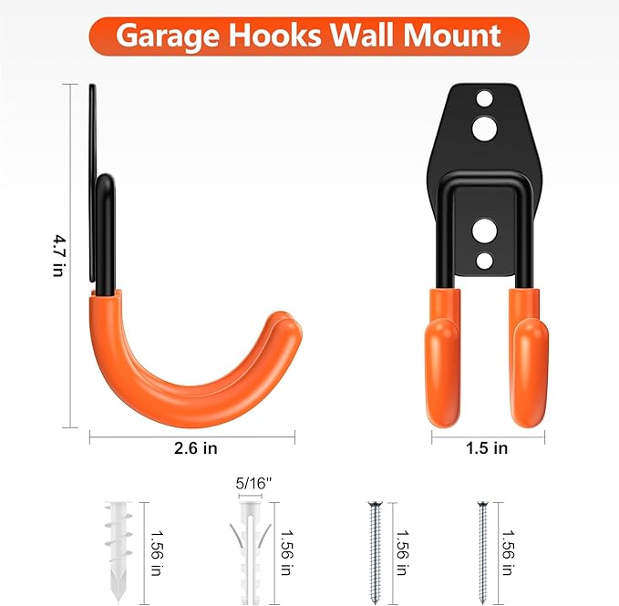4 Pack 4.7x2.6 Inch Utility Steel Wall Mount Heavy Duty Garage Hooks - Image 2