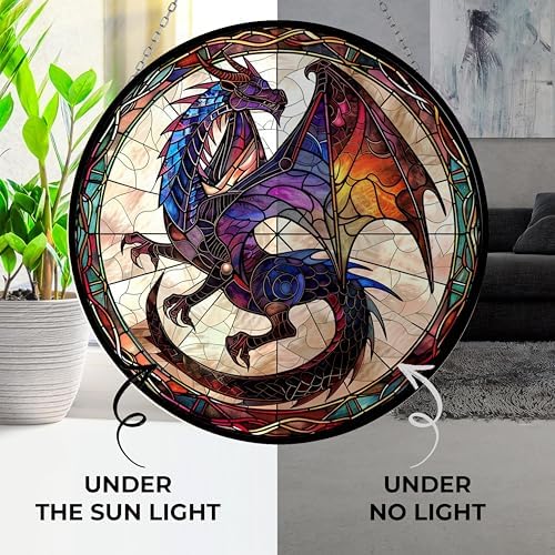 Dragon Suncatchers for Windows,6.3” Stained Glass Window Hangings,Hand-Painted Glass Panel Perfect for Home Décor - Image 3