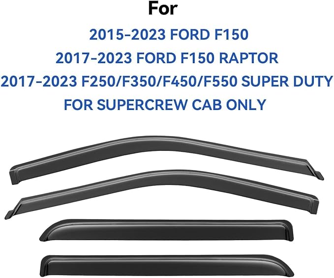 Window Visors Rain Guards for 2015-2025 Ford F150 SuperCrew, Out-Channel Sun - Image 3