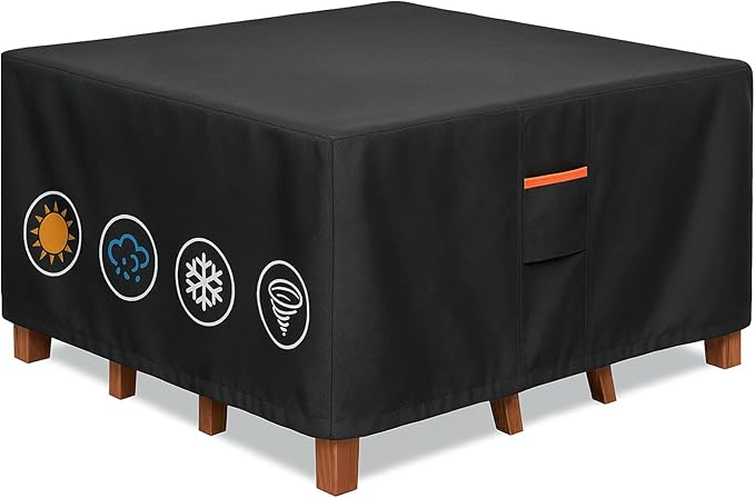 Outdoor Waterproof Furniture Cover, 62W x 62L x 28H inches Heavy Duty 600D by BRUXOLAY