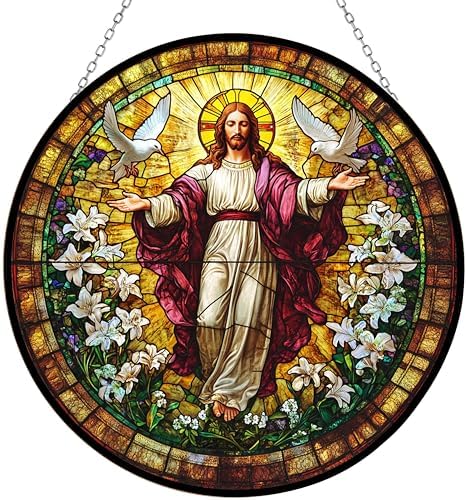 Jesus Stained Glass Suncatcher Window Hangings, Suncatchers Colorful Glass Panel Sun Catchers Gifts, Decoration for Home Garden Christmas Party Wedding by 365CUSGIFTS