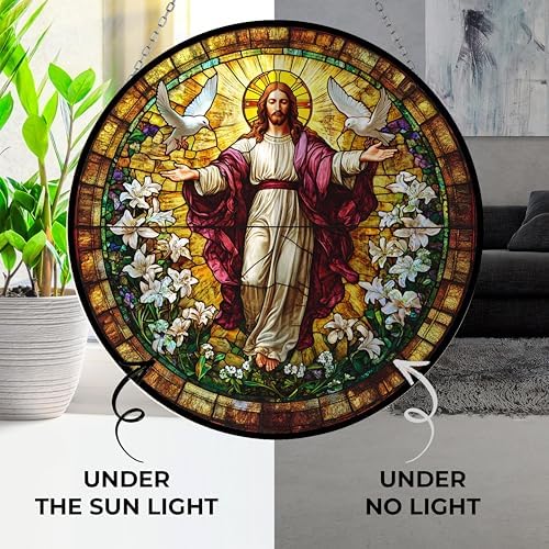 Jesus Stained Glass Suncatcher Window Hangings, Suncatchers Colorful Glass Panel Sun Catchers Gifts, Decoration for Home Garden Christmas Party Wedding - Image 4