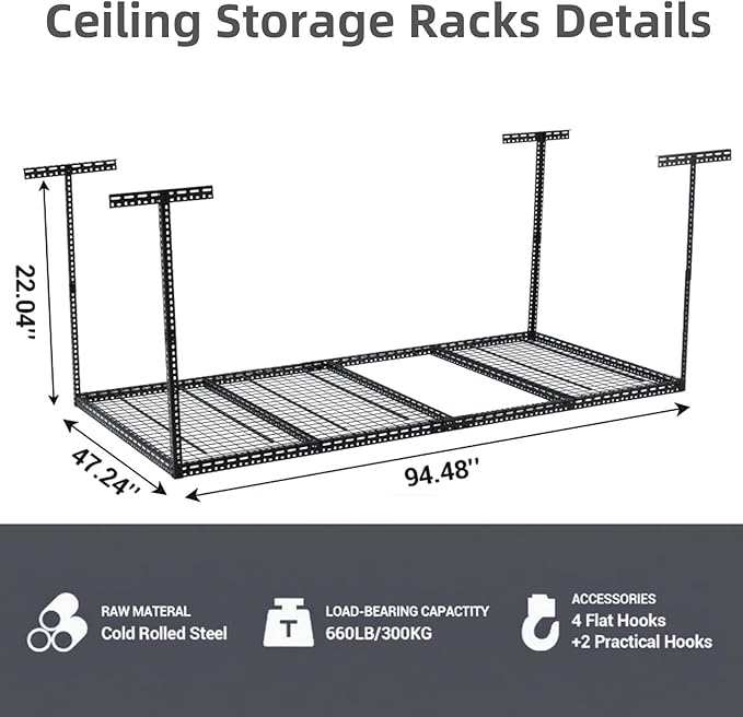 4x6 FT Overhead Garage Storage Rack, Steel Ceiling Storage Rack - Image 3