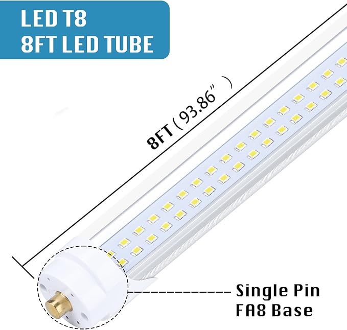 25-Pack, 8 Foot LED Bulbs, 100W 15000lm 6000K Cold White, Super Bright - Image 2