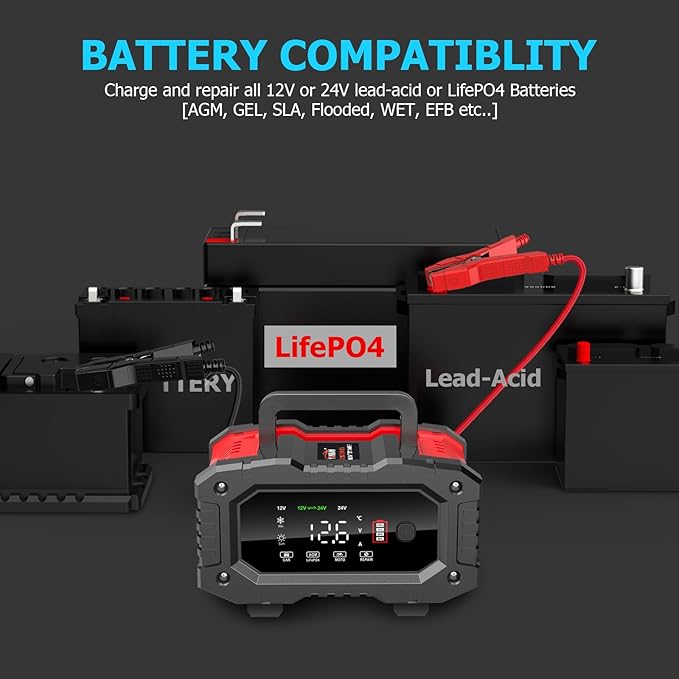 YONHAN Battery Charger 20A 12V/24V LiFePO4 Lead Acid Fully Automatic Battery - Image 2