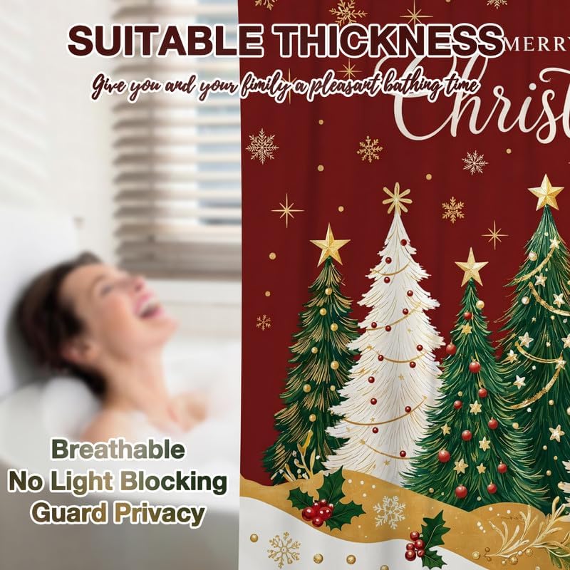 Red Christmas Shower Curtain for Bathroom, 60x72 Inch Waterproof Fabric - Image 6