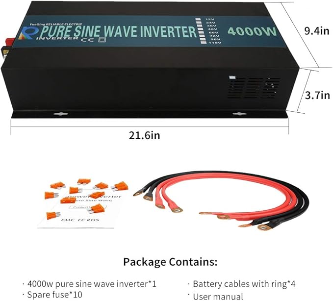 WZRELB Home Power Supply Off Grid Pure Sine Wave 12Vdc to 120Vac 60Hz 4000W - Image 2