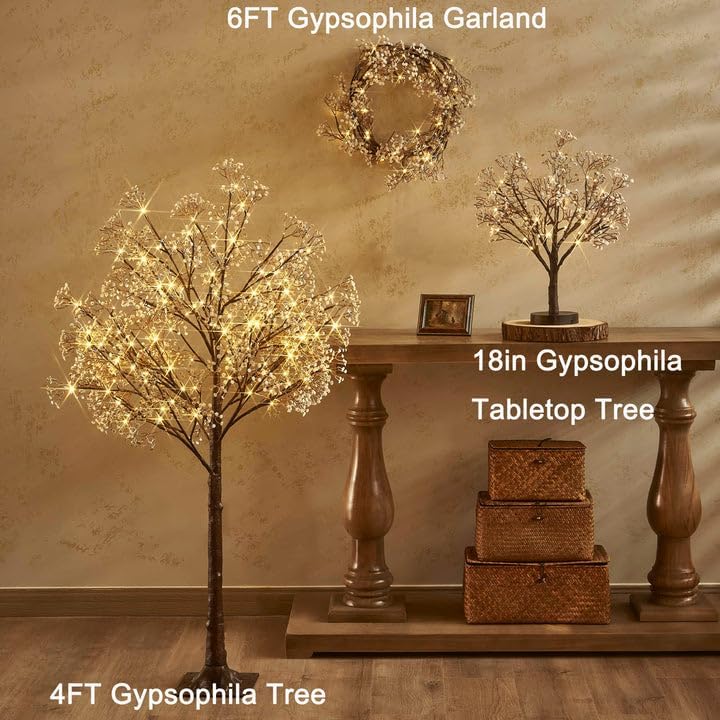 Hairui Lighted Baby Breath Flower Garland Battery Operated with Timer 48L Warm White LED 6FT, Artificial Gypsophila Vine Lights for Thanksgiving Christmas Decor Indoor Outdoor Use - Image 5