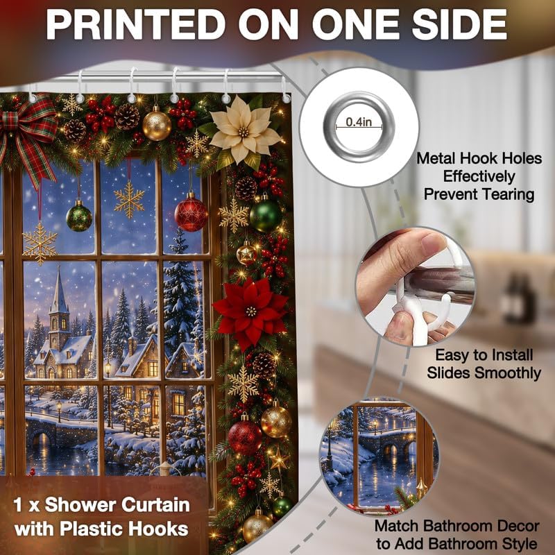 Merry Christmas Shower Curtain, 72x84 Inch Waterproof Fabric - Image 5