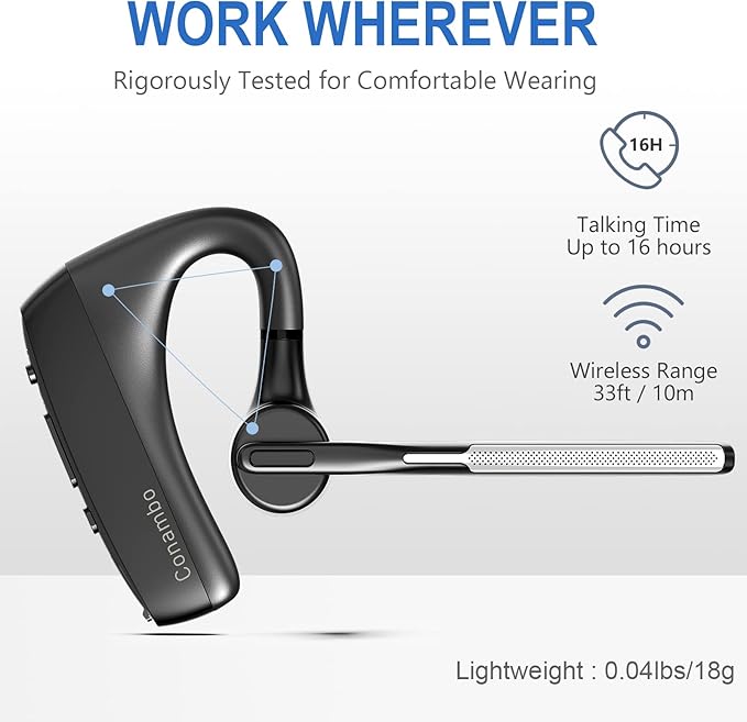 CONAMBO Bluetooth Headset V5.1, 16 Hrs HD Talktime CVC8.0 Dual Mic Noise - Image 4