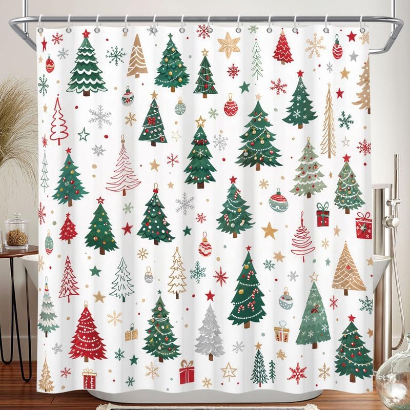 Christmas Tree Shower Curtain, 60x72 Inch Waterproof Fabric by Duluxykl
