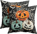Halloween Pumpkin Throw Pillow Covers 20x20 Set of 2 Black Spider Web Bat by Trongr