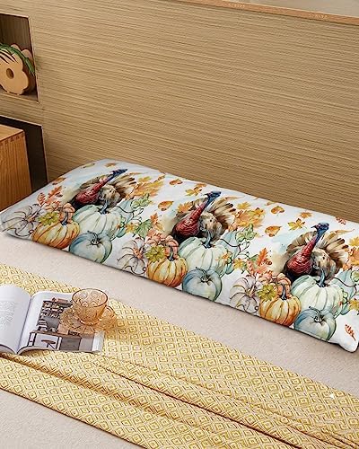 Pillow Covers 20x54 Inch - Body Thanksgiving Watercolor Turkey with Pumpkins White Soft Brushed Microfiber Pillowcases with Hidden Zipper Closure Bed Pillow Shams for Bedroom Sofa Car - Image 6