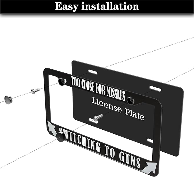 License Plate Frames Black and White License Plate Cover Too Close Missiles - Image 7