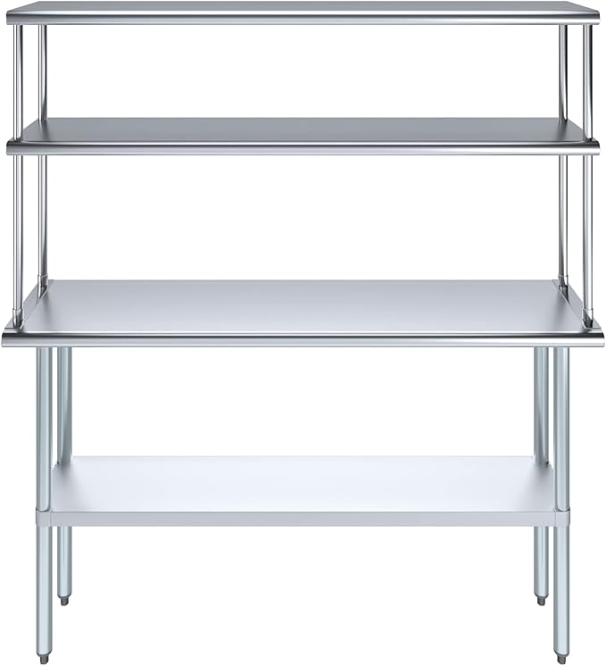 Amgood Stainless Steel Work Table Wide Double Tier Overshelf | NSF | Metal - Image 2