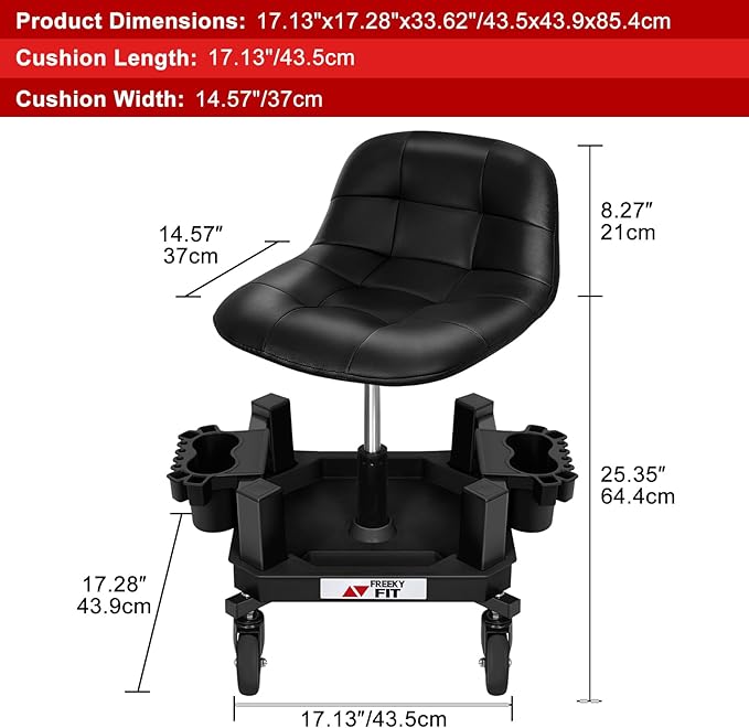 Rolling Stool with Wheels, Adjustable Shop Stool Mechanic Seat, Garage Shop - Image 9