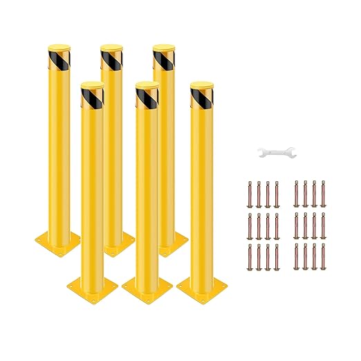 6 Pack Safety Bollard Post, 30 Inch Height 4.5 Inch Diameter Yellow Pipe Safety by Doppeltcharms