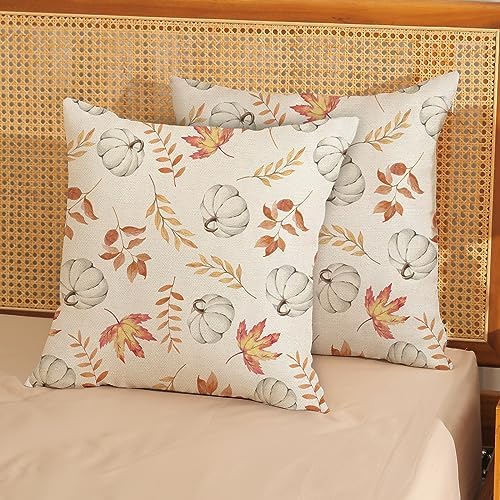 Fall Pillow Covers 22x22 Set of 2 Pumpkin and Maple Leaf Fall Decor Pillowcase Linen Autumn Thanksgiving Decorative Outdoor Throw Pillow Covers Warm Tones Farmhouse Cushion Case for Couch Home - Image 3
