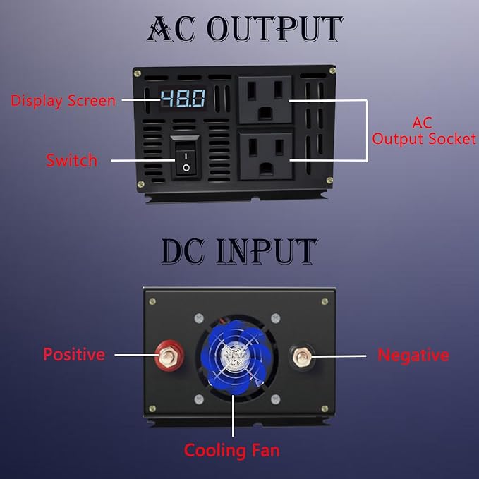 800W Pure Sine Wave Inverter-12V DC to 110V 120V AC Power Converter - Image 3