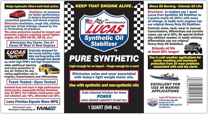 Lucas Oil 10130 Pure Synthetic Oil Stabilizer - Image 2