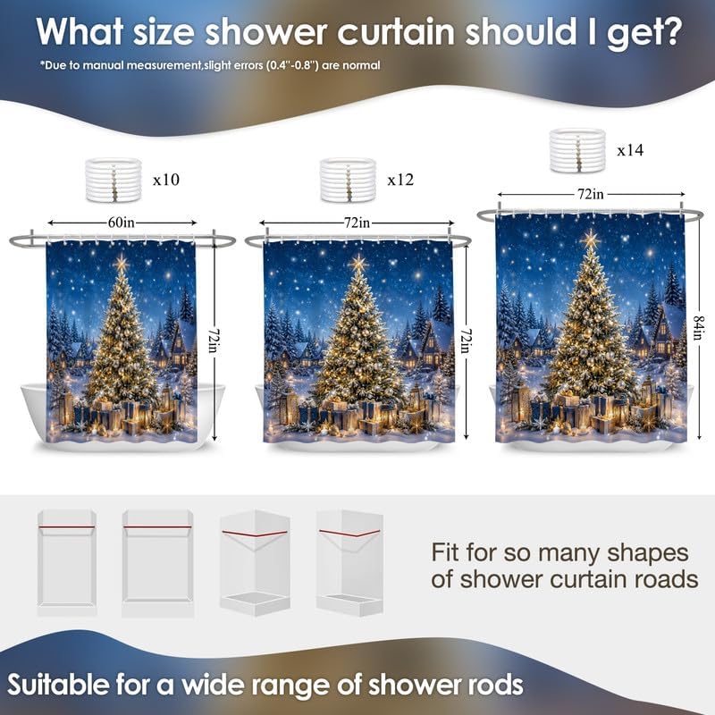 Christmas Tree Shower Curtain for Bathroom, 60x72 Inch Waterproof Fabric - Image 2