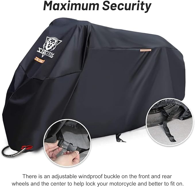 XYZCTEM Black Motorcycle Cover -Waterproof Outdoor Storage Bag, Fits up to 108" - Image 4