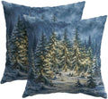 Winter Forest Blue Throw Pillow Covers 22x22 Set of 2 Snowy Night Pine Tree by Trongr