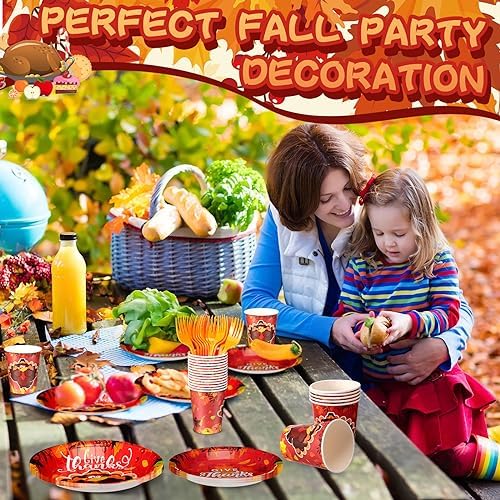Sliner 180 Pcs Thanksgiving Disposable Dinnerware Set, Bright Turkey - Image 6
