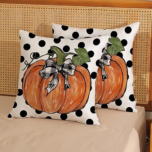 Fall Pillow Covers 16x16 Set of 2 Pumpkin Maple Leaves and Polka Dot Fall Decor Pillowcase Linen Autumn Thanksgiving Decorative Outdoor Throw Pillow Covers Farmhouse Cushion Case for Couch Home - Image 6