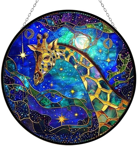 Giraffe Suncatcher Stained Glass Window Hanging Handmade Stained Glass Suncatchers Decoration with Metal Chain Outdoor Garden Decor Gift for Women Christmas Thanksgiving Gifts by 365CUSGIFTS