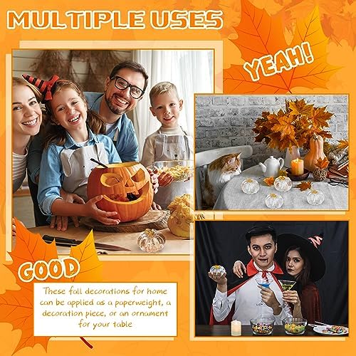 Domensi 2 Pcs Glass Pumpkin Figurines Thanksgiving Fall Decor,Transparent - Image 3