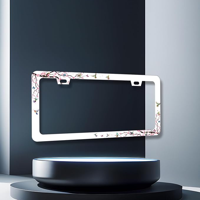 Hummingbird License Plate Frame Cherry Blossom Pink Flower License Plate Holder - Image 7